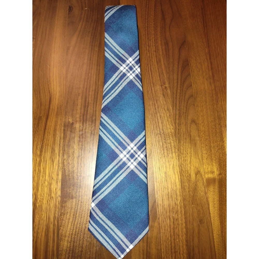 The House of Edgar Mens Blue Plaid 100% New Wool Necktie‎ Made in Scotland